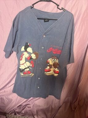 Cleveland Indians Short-Sleeve Button Front Shirt in Faded Blue